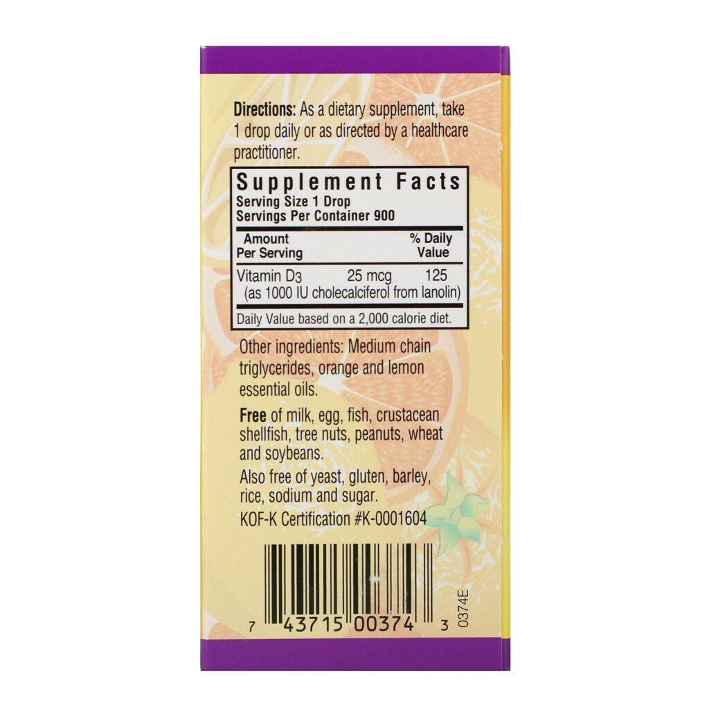 Bluebonnet Nutrition, Gotas de Vitamina D3 Líquida, Sabor Natural de Limão, 1.000 UI, 30 ml (1 fl oz) - Imagem 2