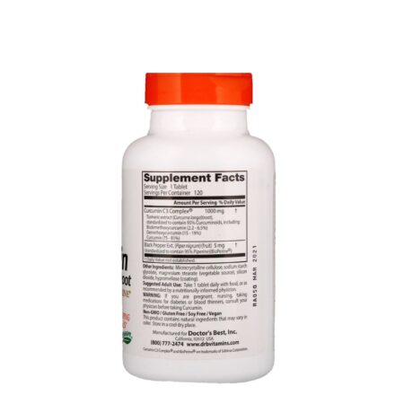 Doctor's Best, Curcumina de Alta Absorção Com Complexo C3 e BioPerine, 1.000 mg, 120 comprimidos - Image 2