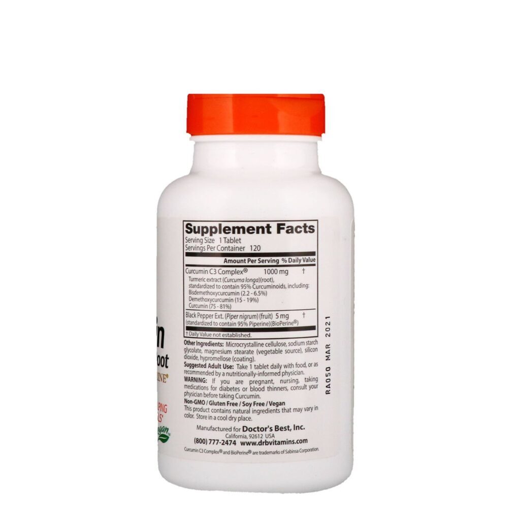 Doctor's Best, Curcumina de Alta Absorção Com Complexo C3 e BioPerine, 1.000 mg, 120 comprimidos - Imagem 2