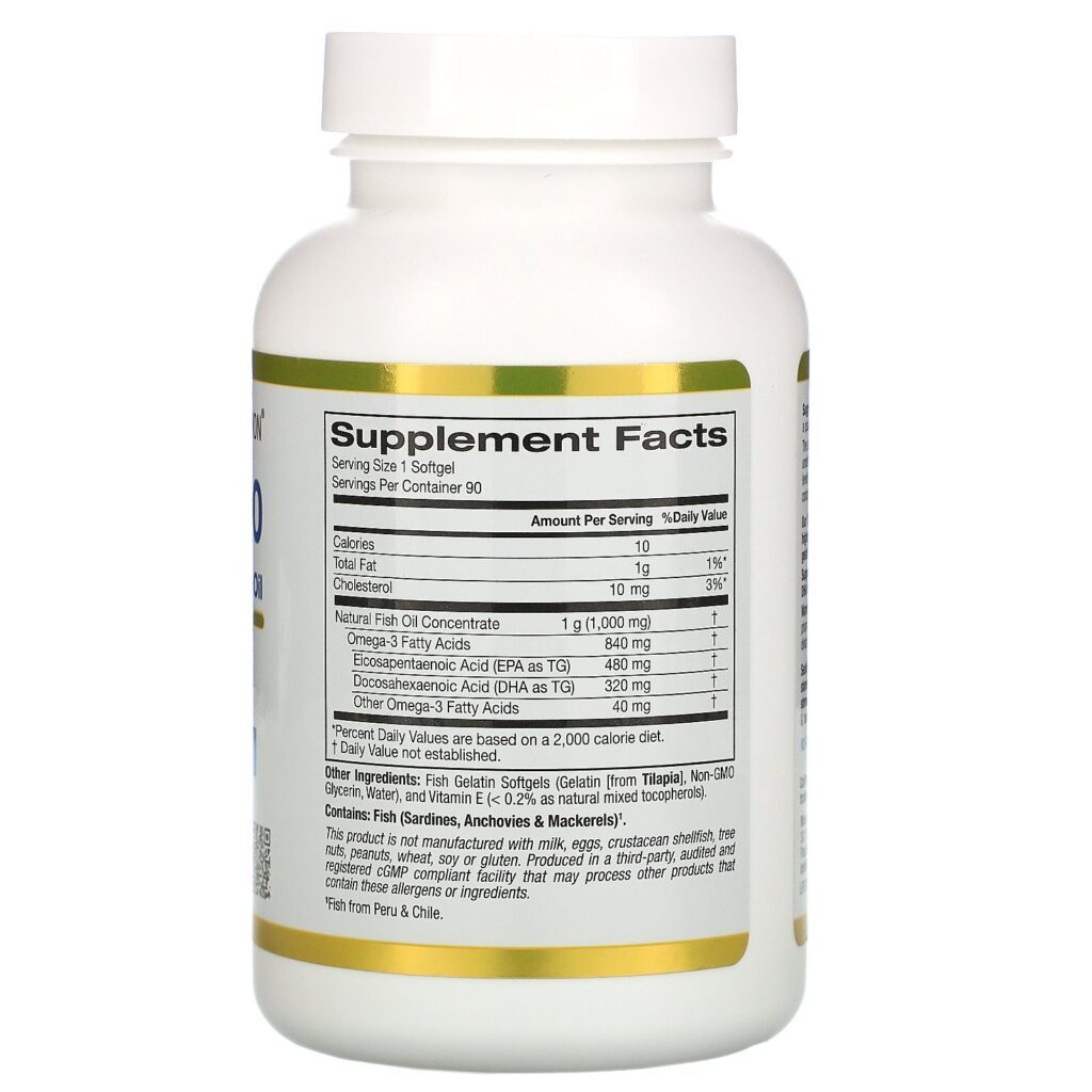 California Gold Nutrition, Óleo de Peixe de Classe Farmacêutica Ômega 800 da , 80% EPA/DHA, Forma de Triglicerídeos, 1000 mg, 90 Cápsulas Softgel de Gelatina de Peixe - Imagem 2