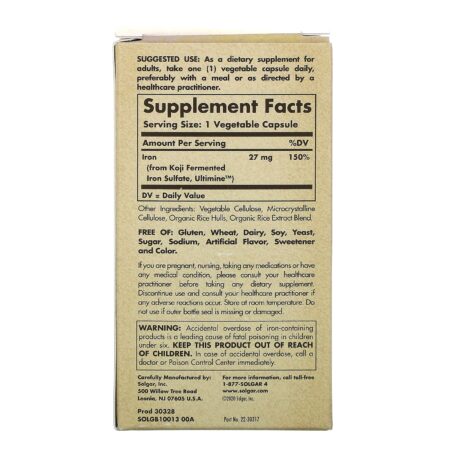 Solgar, EarthSource Food Fermented, Koji Iron, 27 mg, 60 Vegetable Capsules - Image 2