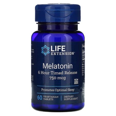 Life Extension, Melatonin, 6 Hour Timed Release, 750 mcg, 60 Vegetarian Tablets