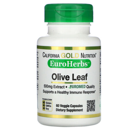 California Gold Nutrition, Extrato da Folha de Oliveira, EuroHerbs, Qualidade Europeia, 500 mg, 60 Cápsulas Vegetais