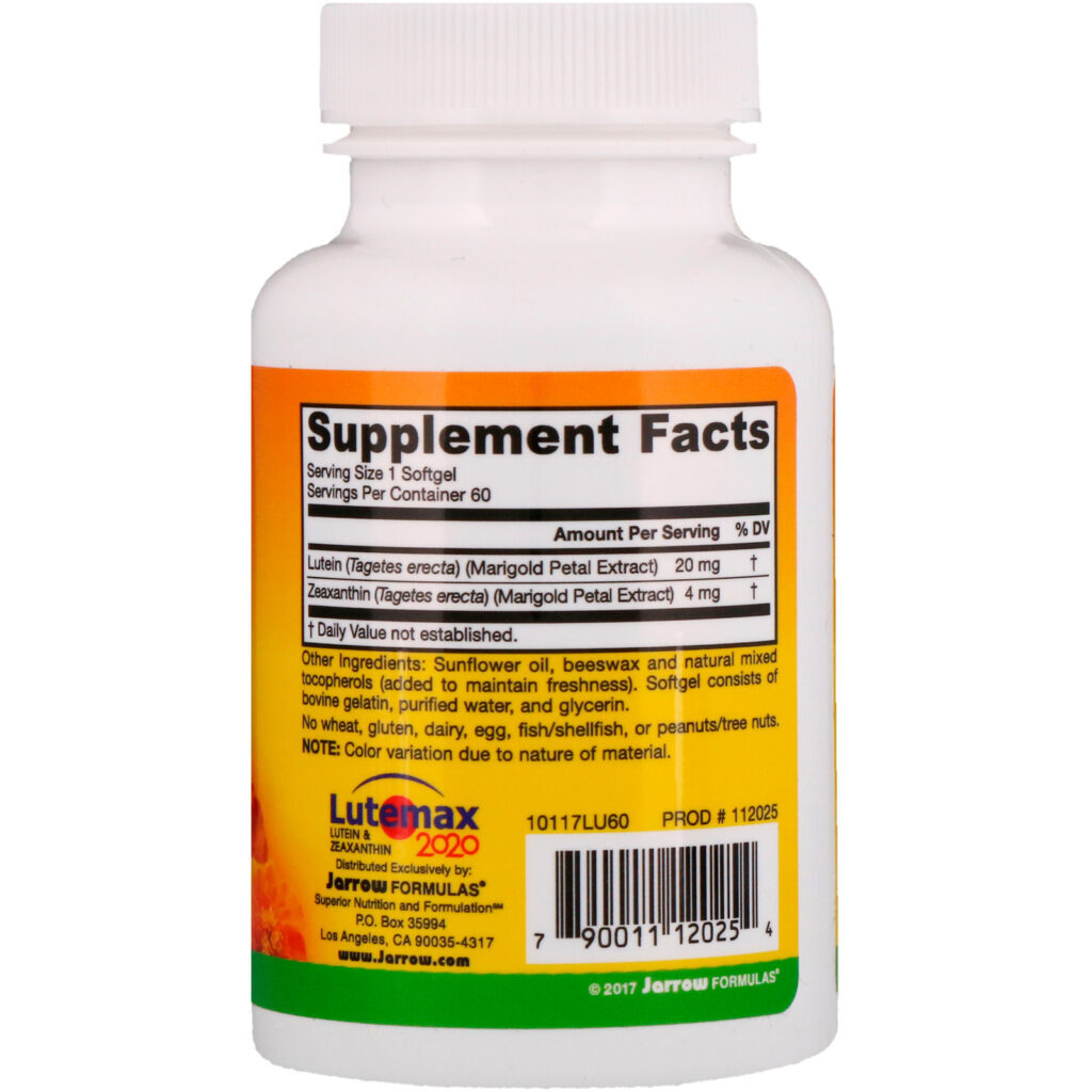 Jarrow Formulas, Luteína, 20 mg, 60 Softgels - Imagem 2