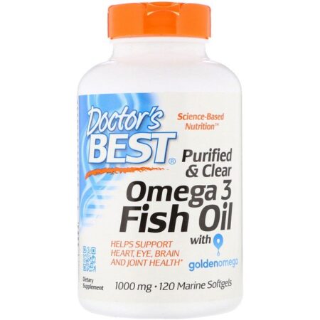 Doctor's Best, Óleo de Peixe Ômega-3 Purified &amp; Clear com Goldenomega, 1.000 mg, 120 Cápsulas Softgel Marinhas