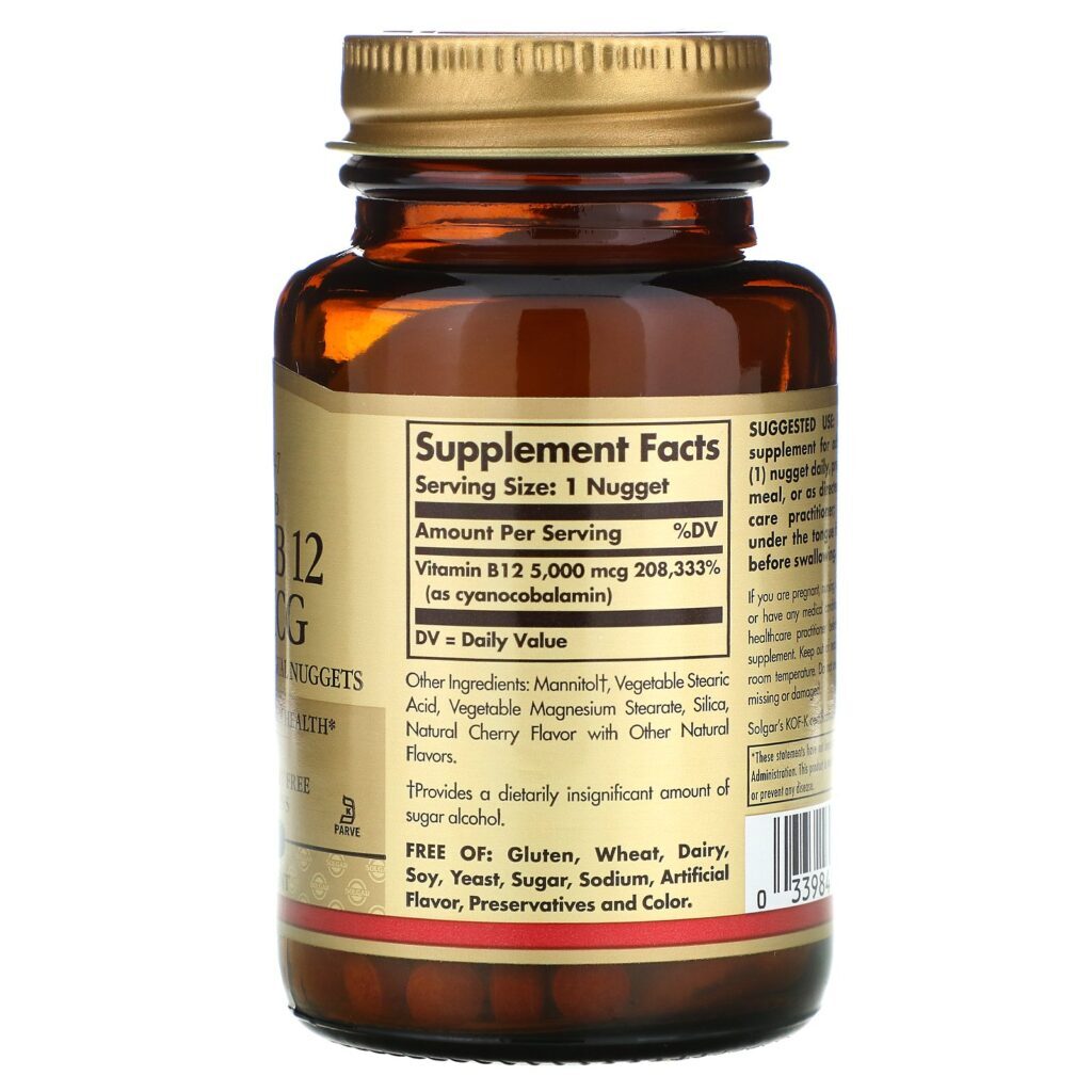 Solgar, Vitamina B12 Sublingual, 5.000 mcg, 60 Pepitas - Imagem 2