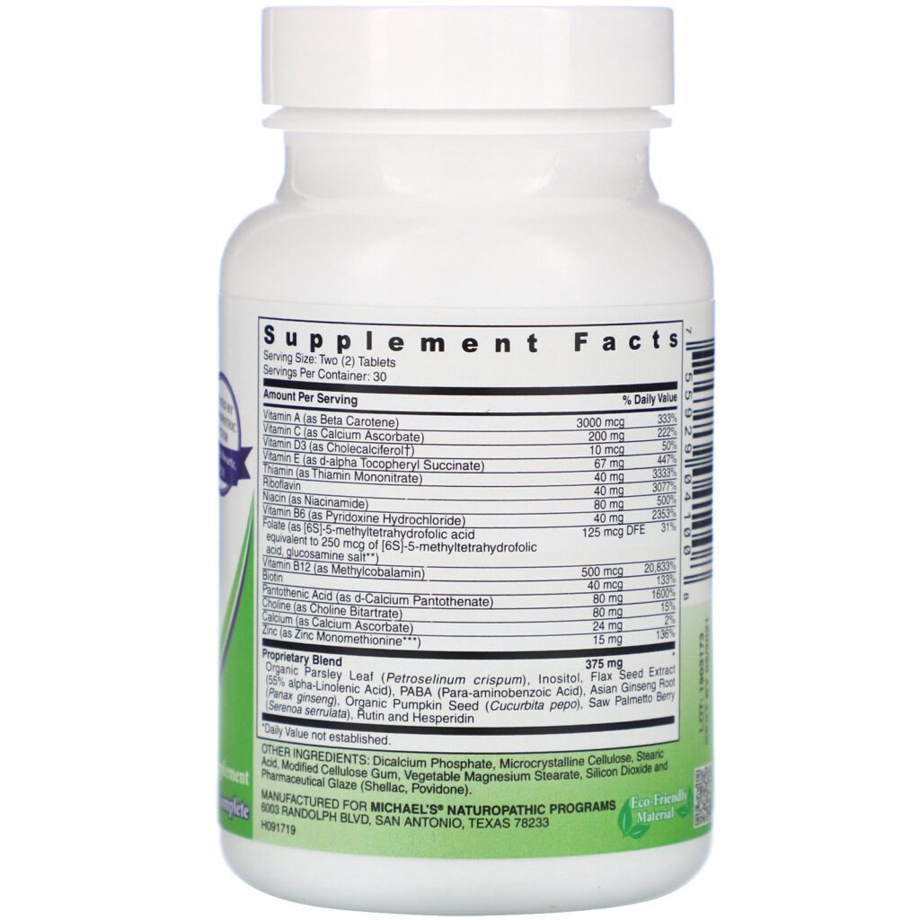 Michael's Naturopathic, Teen Boys Tabs, Multivitamínico Diário, 60 Comprimidos - Imagem 2
