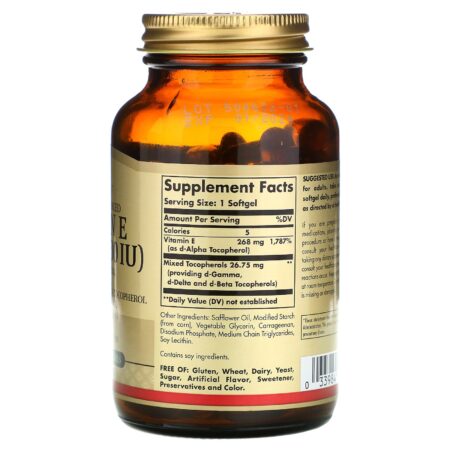 Solgar, Vitamina E, 268 mg (400 IU), 100 cápsulas softgel vegetarianas - Image 2