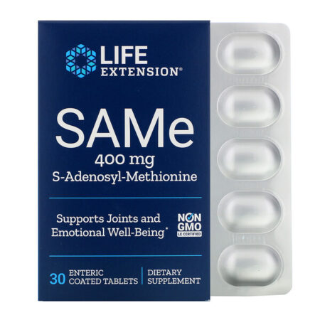 Life Extension, SAMe, S-adenosilmetionina, 400 mg, 30 Comprimidos com Revestimento Entérico