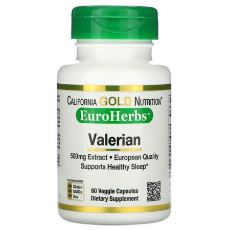 California Gold Nutrition, Valeriana, EuroHerbs, 500 mg, 60 Cápsulas Vegetais