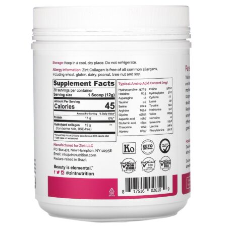 Zint, Pure Grass-Fed Collagen, Hydrolyzed Collagen Peptides, 16 oz (454 g) - Image 2