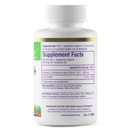 Paradise Herbs, Earth's Blend, Elderberry+ with Zinc, 60 Vegetarian Capsules - Imagem 2