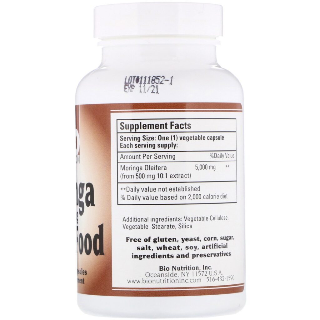 Bio Nutrition, Moringa Super Food, (Moringa Oleifera), 5.000 mg, 90 Cápsulas Vegetais - Imagem 2