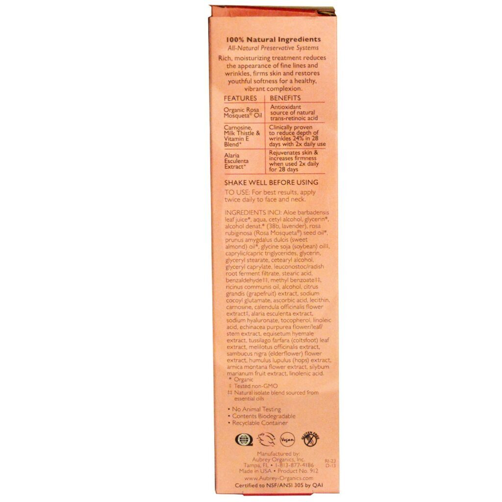 Aubrey Organics, Hidratação Terapêutica Revitalizadora, Pele Seca, 1,7 fl oz (50 ml) - Imagem 2