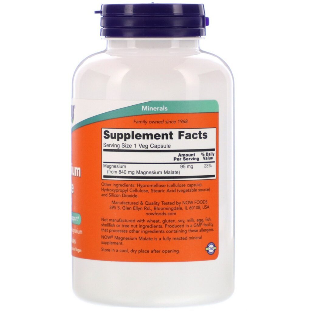 Now Foods, Magnesium Malate Caps, 180 Veg Capsules - Imagem 2