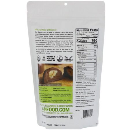 Sunfood, Pasta de Cacau Orgânico, 454 g (1 lb) - Imagem 2