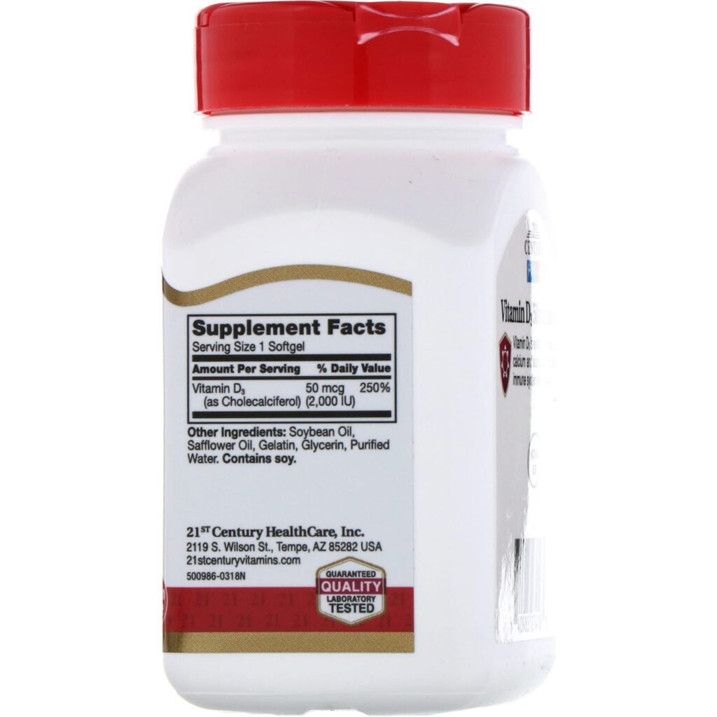 21st Century, Vitamin D3, 50 mcg (2,000 IU), 250 Liquid Softgels - Imagem 2