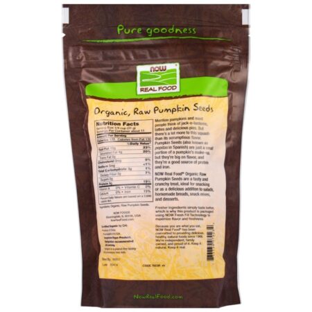 Now Foods, Real Food, Orgânico, Sementes de Abóbora Cruas, Sem Sal, 340 g (12 oz) - Imagem 2