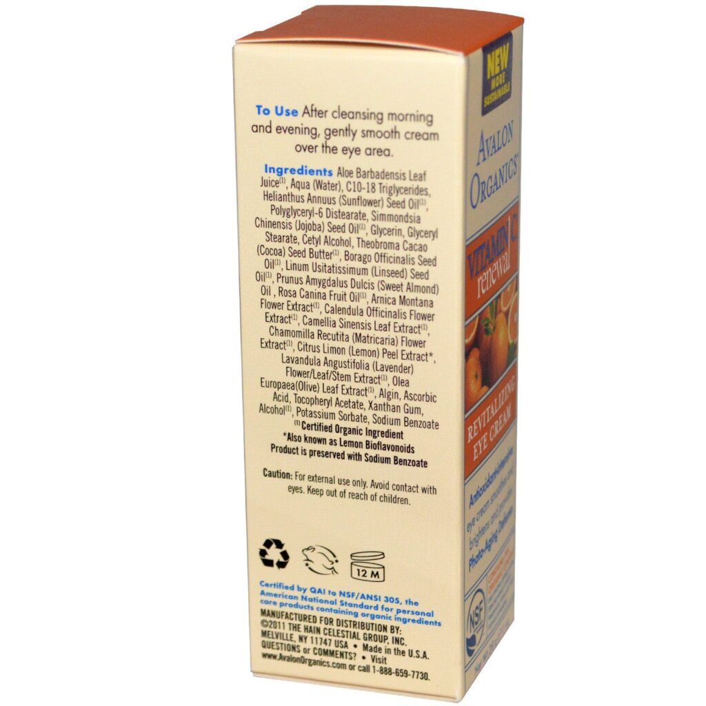 Avalon Organics, Renovação de vitamina C, Creme para os olhos revitalizante, 28 g - Imagem 2