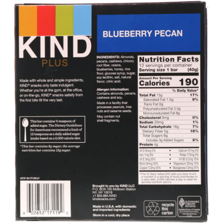 KIND Bars, Kind Plus, Blueberry Pecan, 12 Bars, 1.4 oz (40 g) Each - Image 3