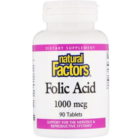 Natural Factors, Ácido fólico, 1.000 mcg, 90 tabletes