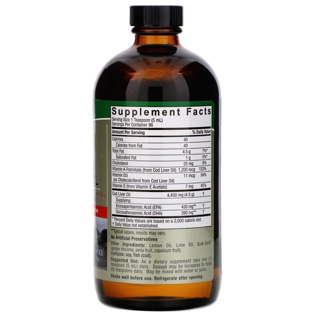 Nature's Answer, Óleo de Fígado de Bacalhau Norueguês Emulsionado, Sabor Natural de Lima-Limão, 480 ml (16 oz) - Imagem 2