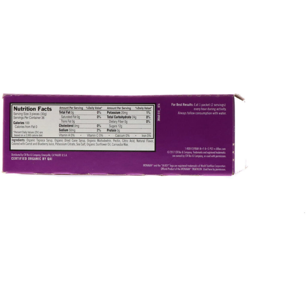 Clif Bar, Bloks Pastilhas de Energia Mastigáveis, Sabor Frutas Vermelhas da Montanha, 18 Pacotes, 2,12 oz (60 g) Cada - Imagem 3