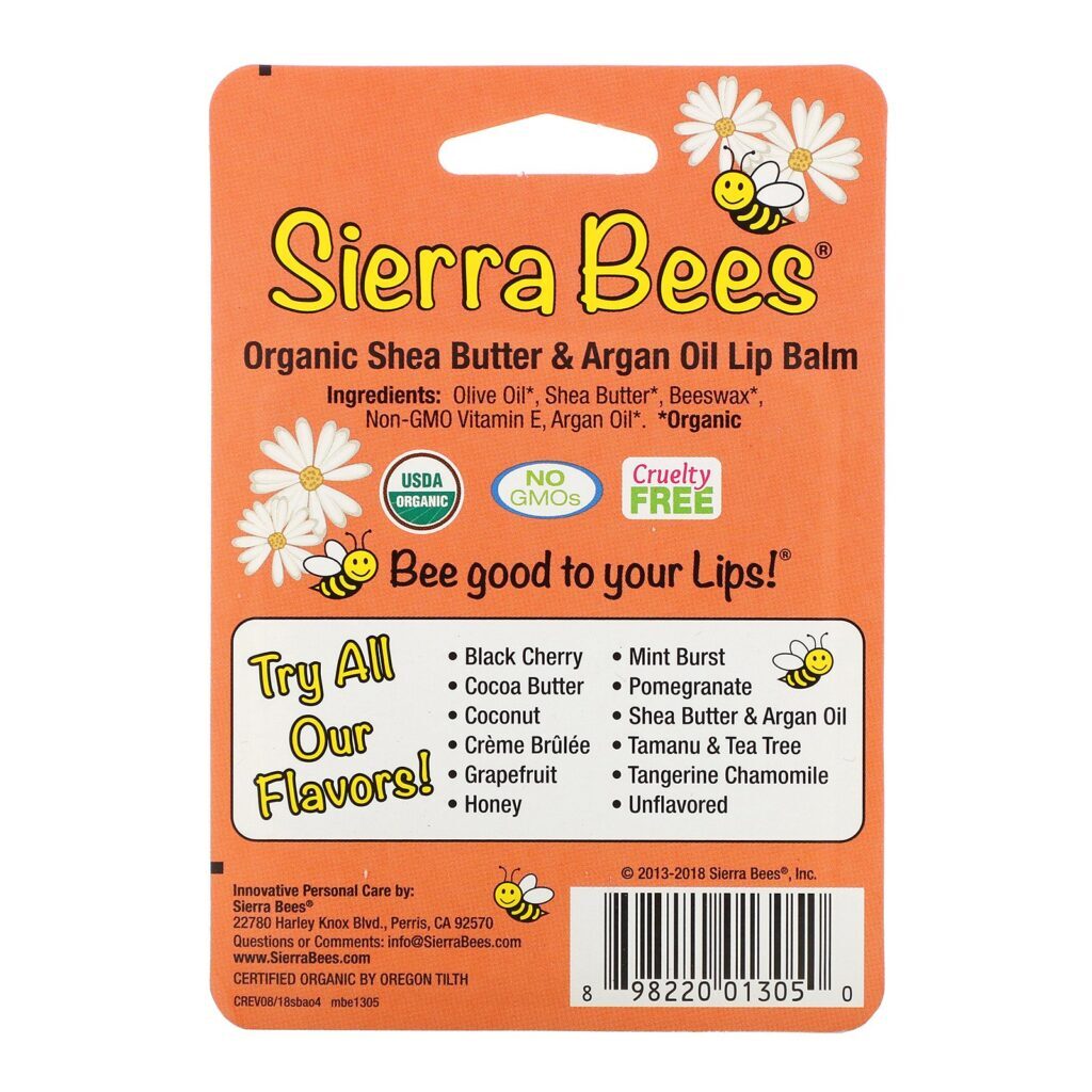 Sierra Bees, Bálsamos Labiais Ôrganicos, Manteiga de Karité e Óleo de Argan, 4 Embalagens, 0,15 oz (4,25 g) Cada - Imagem 3