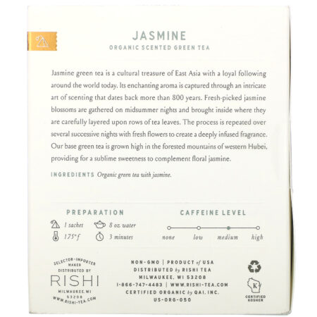 Rishi Tea, Organic Scented Green Tea, Jasmine, 15 Sachets, 1.48 oz (42 g) - Image 2