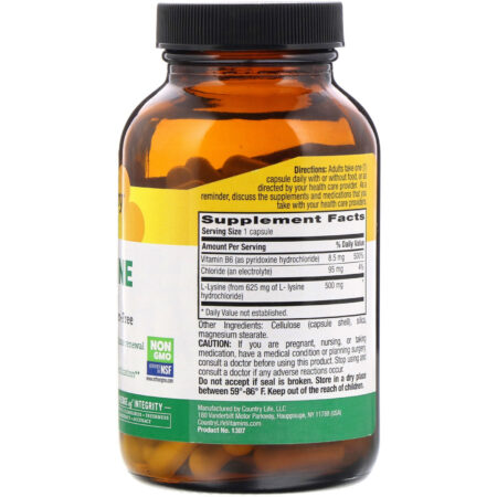 Country Life, L-Lisina, 500 mg, 100 Cápsulas Veganas - Image 2