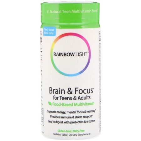 Rainbow Light, Cérebro e foco para adolescentes e adultos, Multivitamínico à base de alimentos, 90 Mini comprimidos