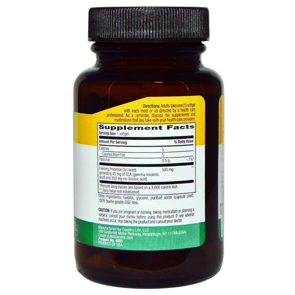 Country Life, Óleo de Prímula, 500 mg, 60 cápsulas softgel - Imagem 2