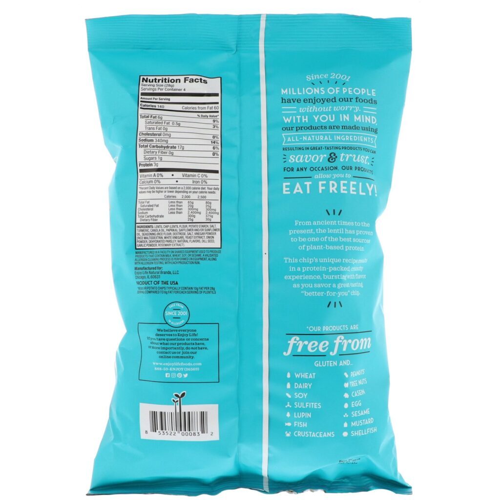 Enjoy Life Foods, Light & Airy Lentil Chips, Dill & Sour Cream Flavor, 4 oz (113 g) - Imagem 2