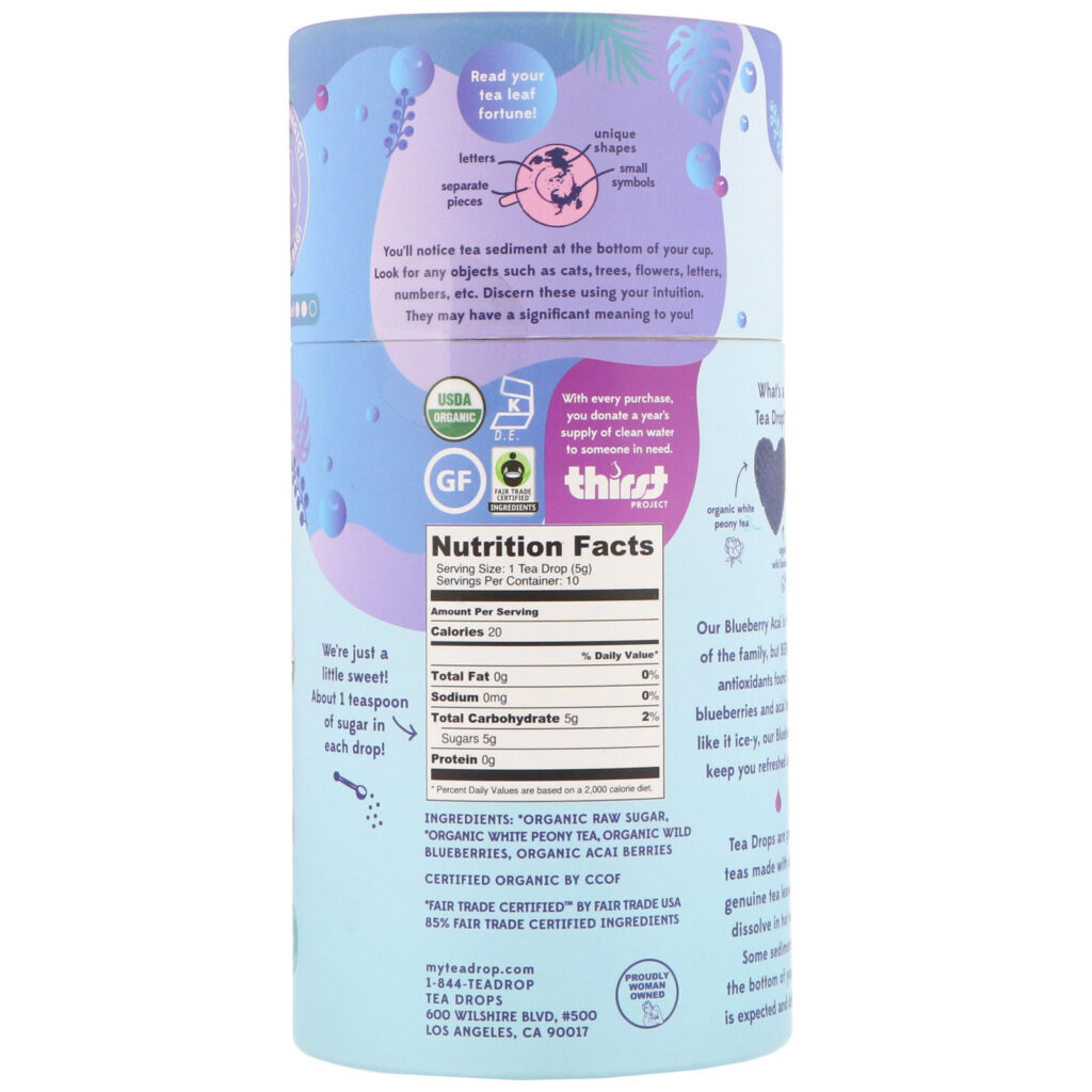 Tea Drops, Mirtilo Açaí Branco, 1,8 oz (51 g) - Imagem 2
