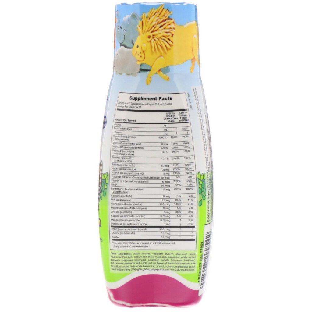 Nature's Plus, Fonte de vida, Animal Parade Líquido, multivitamínico infantil, sabor natural de frutas tropicais, 8 fl. oz (236,56 mL) - Imagem 2