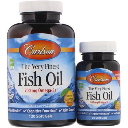 Carlson Labs, The Very Finest Fish Oil, Natural Orange Flavor, 700 mg, 120 Cápsulas Softgel + 30 Gratuitas