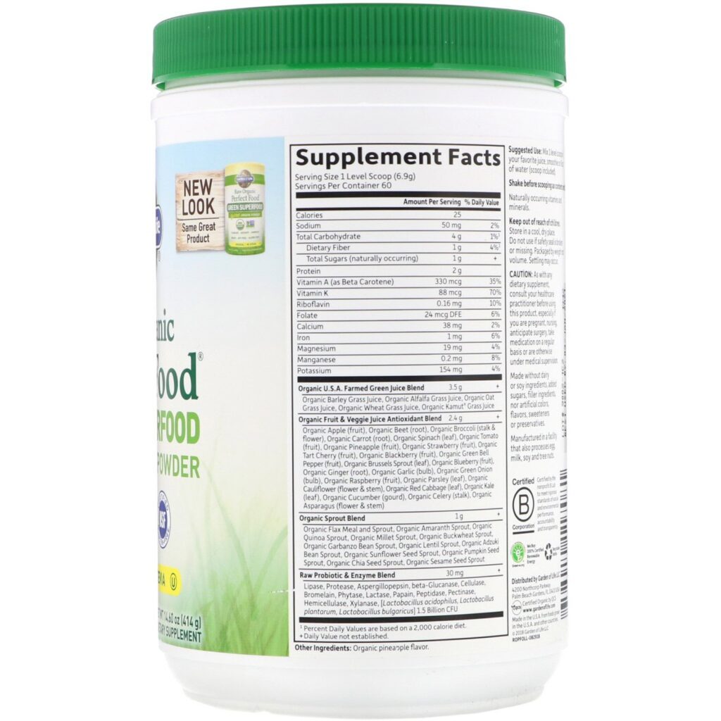 Garden of Life, Raw Perfect Organic Food, Superalimento Verde, Original, 419 g (14,8 oz) - Imagem 2