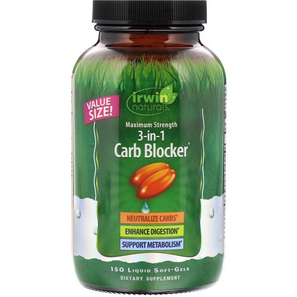 Irwin Naturals, Bloqueador de Carboidratos 3-em-1, Força Máxima, 150 Cápsulas Gelatinosas Líquidas