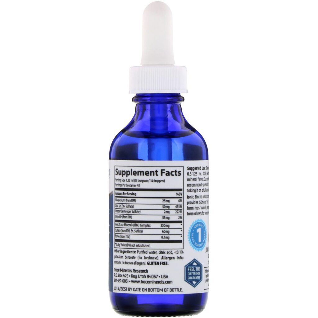 Trace Minerals Research, Ionic Zinc, 50 mg, 2 fl oz (59 ml) - Imagem 2