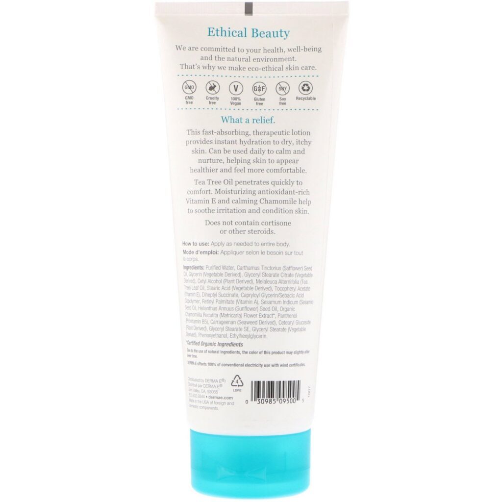 Derma E, Soothing Relief Lotion, Tea Tree, Chamomile & Vitamin E, 8 oz (227 g) - Imagem 2