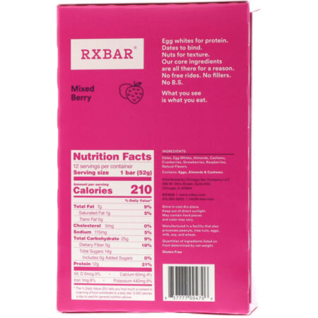 RXBAR, Protein Bar, Mixed Berry, 12 Bars, 1.83 oz (52 g) Each - Imagem 3