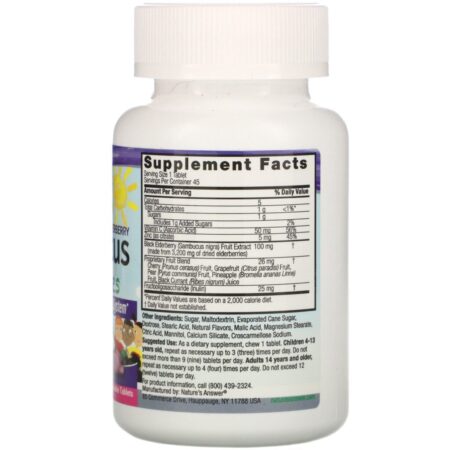 Nature's Answer, Kid's Sambucus Chewables, Black Elderberry, 45 Chewable Tablets - Imagem 2