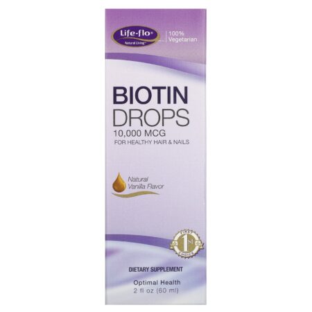 Life-flo, Biotin Drops, For Healthy Hair & Nails, Natural Vanilla Flavor, 10,000 mcg , 2 fl oz (60 ml) - Image 2