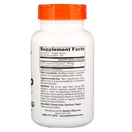 Doctor's Best, 5-HTP, 100 mg, 180 Cápsulas Vegetais - Image 2