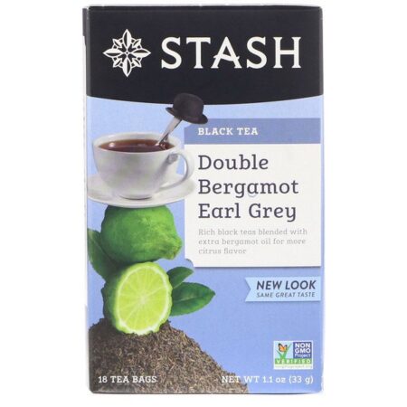 Stash Tea, Chá Preto, Earl Grey de Tangerina Duplo, 18 Sachês de Chá, 1,1 oz (33 g)