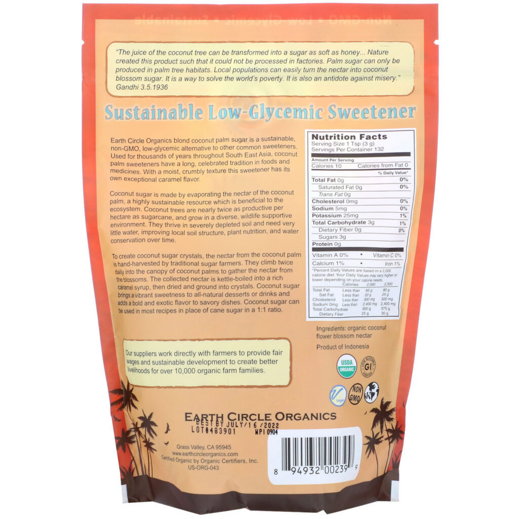 Earth Circle Organics, Organic Coconut Sugar Crystals, 14 oz (397 g) - Imagem 2