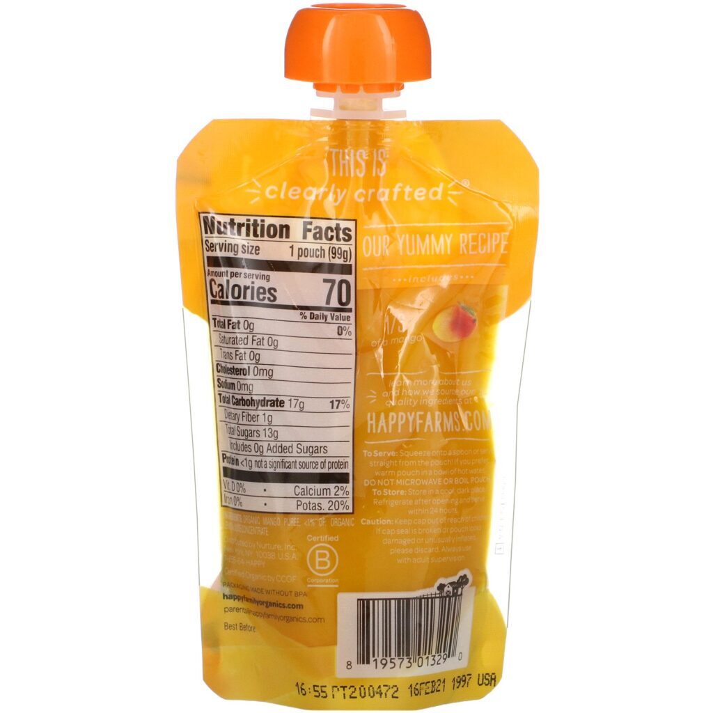 Happy Family Organics, Organic Baby Food, Stage 1, Mangos, 3.5 oz (99 g) - Imagem 2