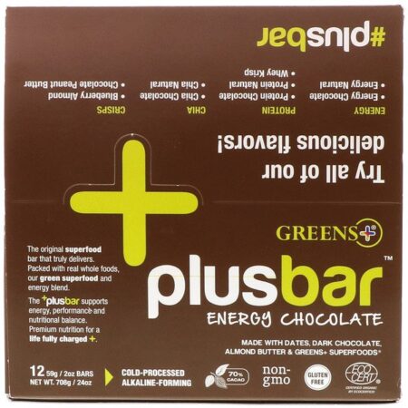 Greens Plus, Plusbar, Energy Chocolate, 12 Bars, 2 oz (59 g) Each - Image 2