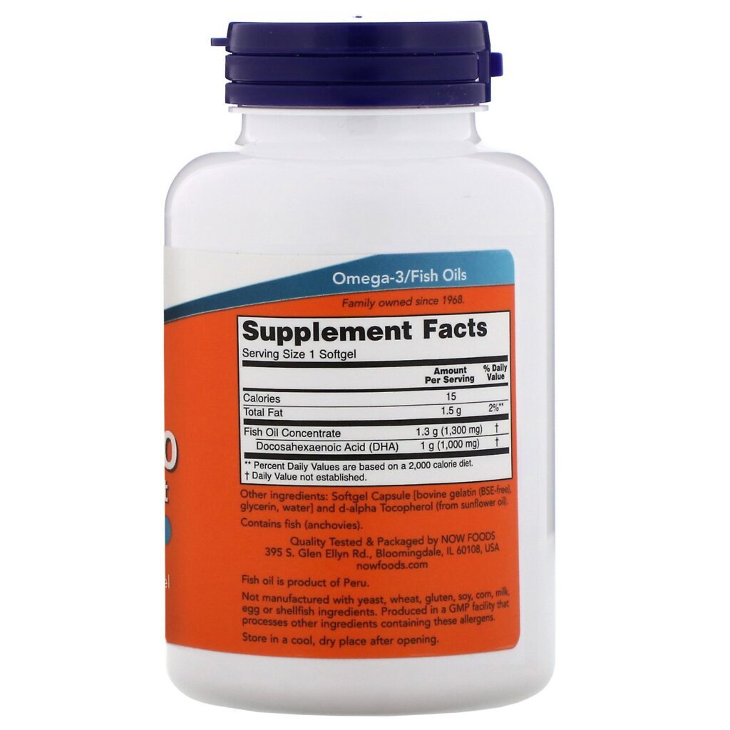 Now Foods, DHA-1000 Brain Support, Força Extra, 1.000 mg, 90 Cápsulas Gelatinosas - Imagem 2
