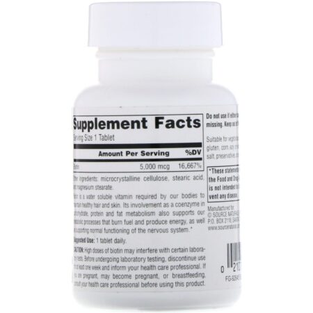 Source Naturals, Biotina, 5,000 mcg, 120 tabletes - Image 2